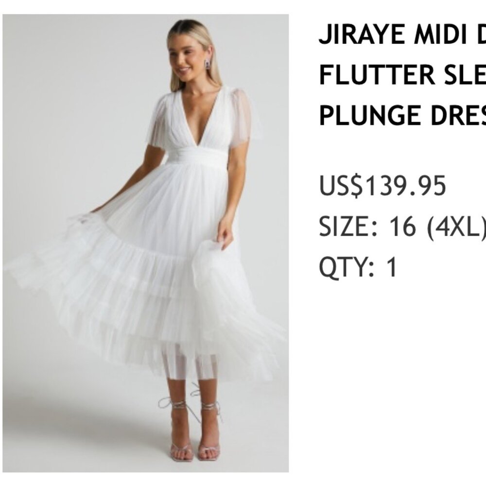 JIRAYE MIDI DRESS - FLUTTER SLEEVE TUELLE PLUNGE DRESS